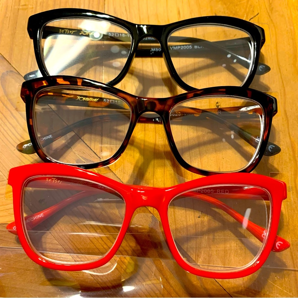 Betsey Johnson Reading Glasses Readers +2.00 Red Black Brown Tortoise 3 Pairs